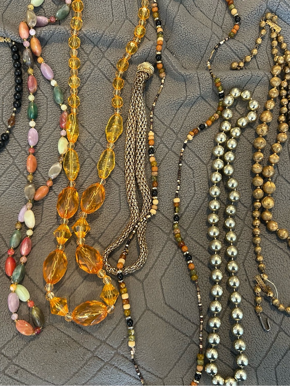 Gold-Tone and Amber Beaded Women's Necklace Lot - Picture 2 of 4